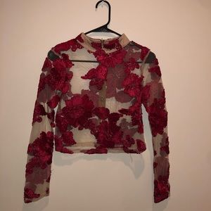 Floral Nude and Red Formal Cropped Top NWOT
